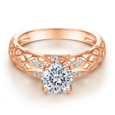 Round Zircon Hollow Pattern Silver Ring